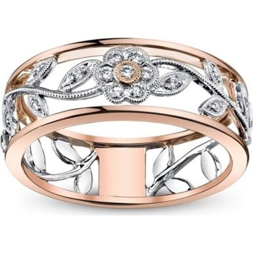 Vintage Golden Two-Tone Plating Flower Ring for Women Engagement Party Wedding Female Rings Jewlery for Women