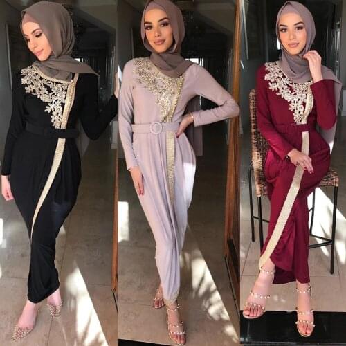 Embroidered Beading Maxi Dress Abaya For Women Gold Trim Slit Muslim Party Gown Eid Clothes Islamic Dubai Turkey Vestidos Robe