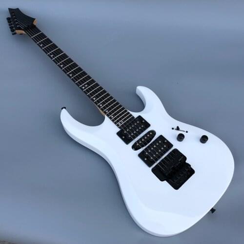 High quality electric guitar, white paint, double vibrato system, black accessories, rosewood fingerboard, postage