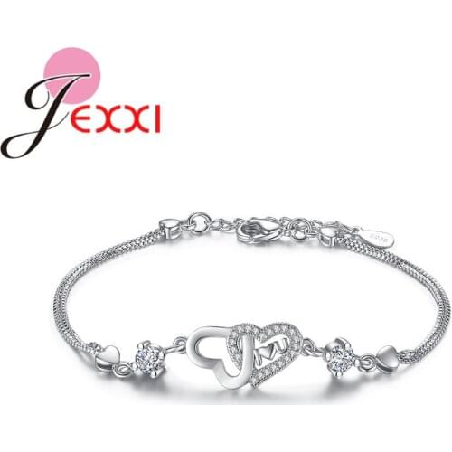 Friendship Bracelet for Women Crystal Charm Bracelet Heart To Heart Pendant 925 Sterling Silver Jewelry Girls For Best Friend