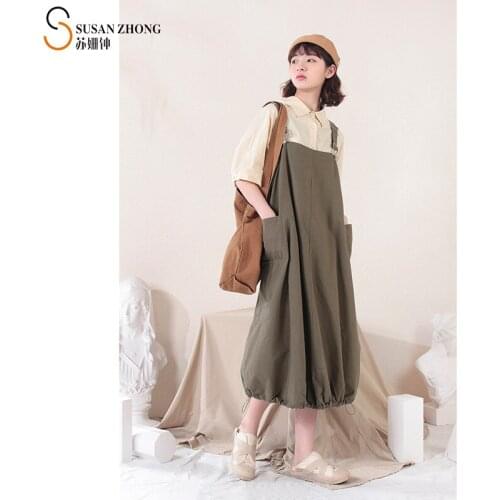 Women Dress Shirt Female One-Piece 2021 Spring Summer Natural Normcore Loose A-Line Comfortable Cotton Lantern Sleeve Vest Set