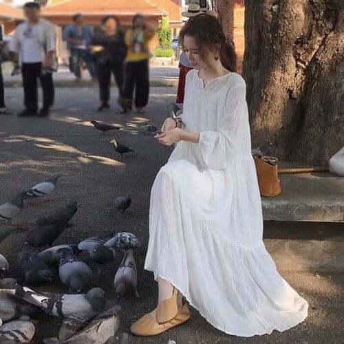 Oversize Women Maxi Dress Chiffon Long Dress Loose Pleated Long Dresses Autumn Fashion