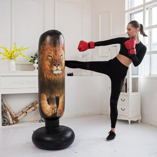 1.6m Inflatable Punching Bag Lion Shape Releases Stress PVC Stereo Thicken Fitness Punching Bag for Adult