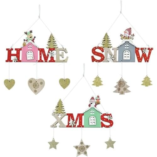 1pc Snow Home Xmas Elk Wooden Christmas Decoration For Home Hanging Pendant Ornament DIY Wood Craft 2022 New Year Gifts Navidad