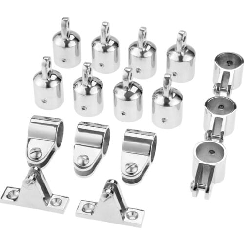 16Pcs 4 Bow 25mm 1inch (8 Eye Ends+6 Jaw Slides+2 Deck Hinges) Marine Boats 316 Stainless Steel Bimini Tops Hardware Fitting Set