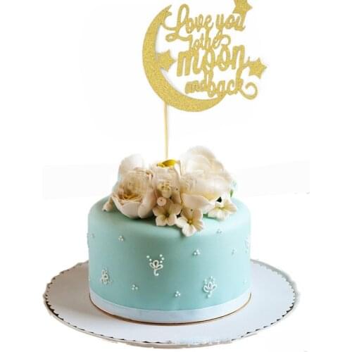 2018 Love You To The Moon and Back" Star Cake Topper Cake Flag Kids Birthday Wedding Valentines Day Party Cake Decor Supplies