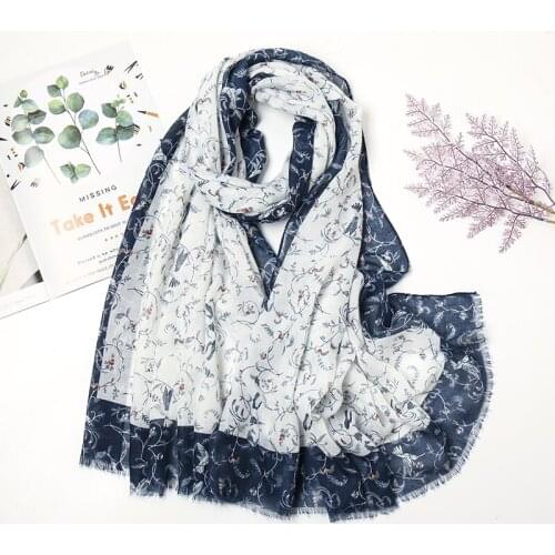 2020 New Printed Viscose Scarf Women Muslim Hijab Bird Floral Cotton Scarves Long Shawl Female Islamic Turban Foulard 180*85cm