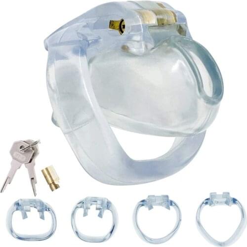 2021 New Transparent HT-V4 Male Chastity Device Plastic Cock Cage with 4 Penis Ring Mens Chastity Belt Adult Sex Toy