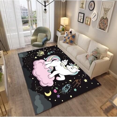 3D Cartoon Unicorn Printed Carpet Baby Crawl Floor Mat Kids Room Play Area Rugs Child Bedroom Game Large Carpets for Living Room