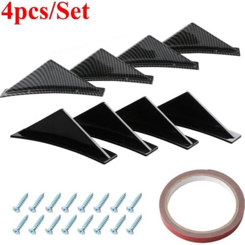4Pcs Universal Car SUV Back Rear Bumper Diffuser Shark Fin Kit Spoiler Lip Wing Splitter Flat Curved Carbon fiber / Black