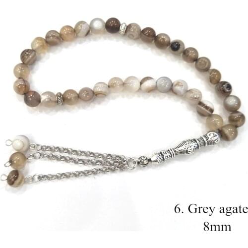 8mm grey Stone tesbih Prayer beads Islamic Muslim Tasbih Allah Misbaha subha