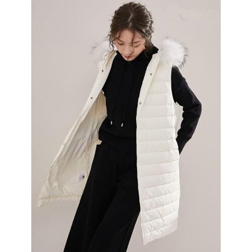 90% duck down clothing 2020 winter coat womens sleeveless jacket with raccoon fur collar korean vest