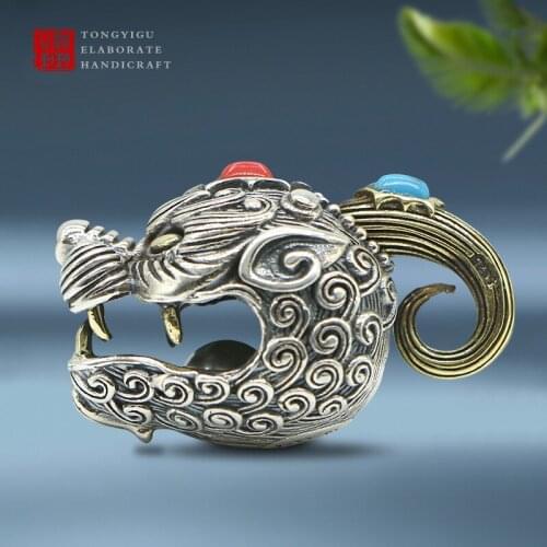 925 Sterling Silver brave troops bell Figurines Retro Copper Animal Tea Pet Desktop Ornament Decor Crafts Keychain Pendants