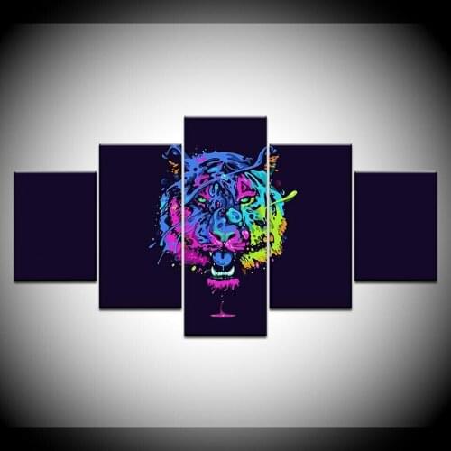 Abstract Colorful Bear Logo Posters 5 Pcs Canvas Picture Print Wall Art Canvas Painting Wall Decor for Living Room Poster Framed