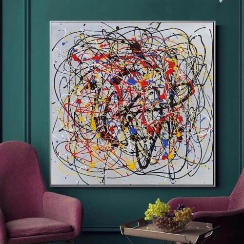 Large Oil Painting Colorful Abstract Painting Splatter Drip Painting Modern Style Canvas Large Wall Art