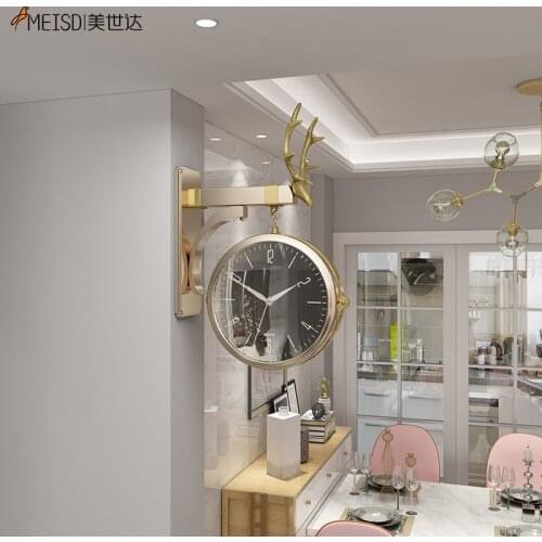 MEISD Quality 3D Wall Hanging Clock Double Side Quartz Metal Deer Watch Wall Decoration Living Room Horloge Free Shipping Hot