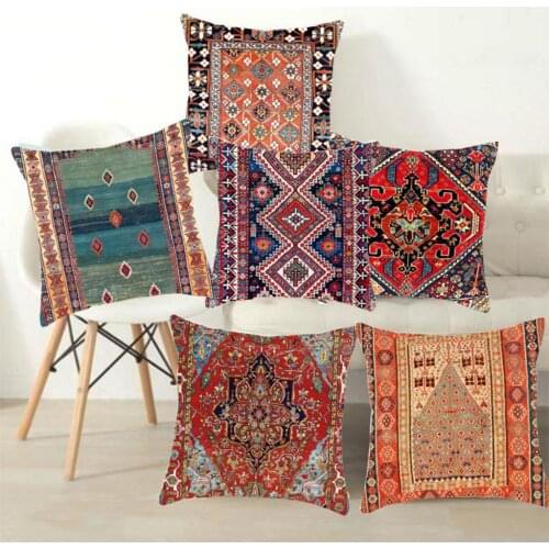 Pillowcase Cover Turkey Style Persian Linen Carpet Painting Cushion Cover For Sofa Bedroom Home High Quality Pillow Case 45x45cm