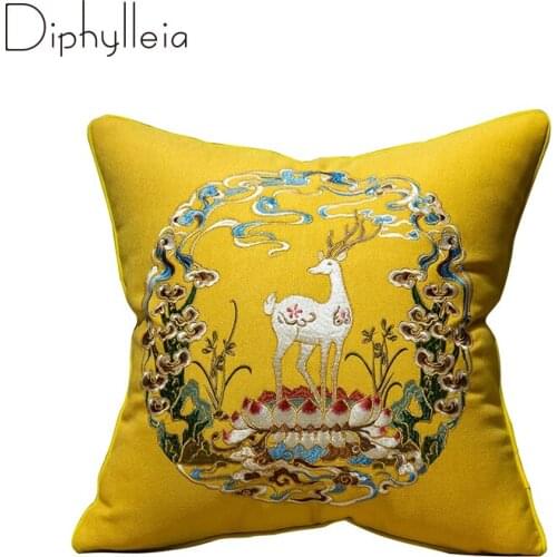 Diphylleia Decorative Cushion Cover Chinoiserie Chinese Vintage Lucky Deer Embroidery Pillow Cases For Bed Sofa Couch Bench