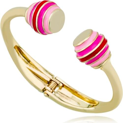 Double 2 Ball Shape Enamel Cuff Bracelet Statement Bangle for Women Gold Plated Colorful Trendy Bracelet Pulseira da moda