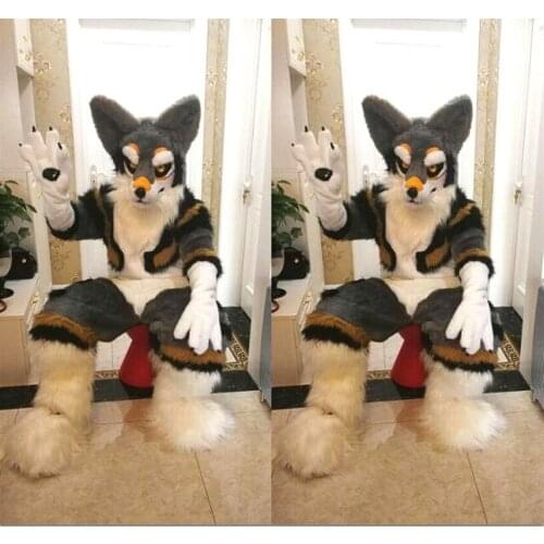 Gray Husky Wolf Dog Fox Fursuit Furry Mascot Costume Cool Halloween Party Fursuit Unisex Adult Kid Animal Cosplay Fancy Dress