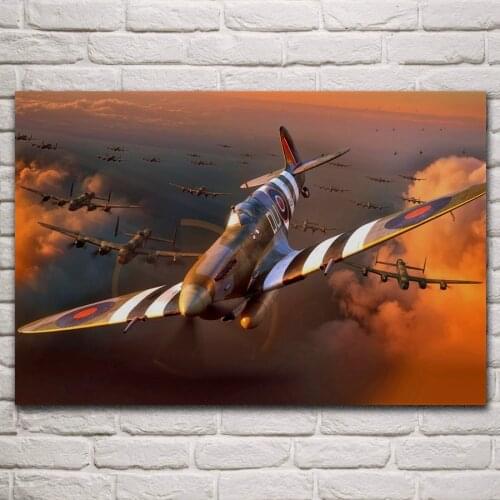Supermarine spitfire british fighter ww2 classic bomber artwork living room home wall art decor wood frame fabric poster KN899