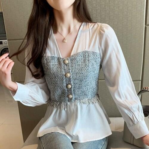 Fashion Woman Blouses 2021 V-neck White Blouse Women Tops Long Sleeve Blouse Women Blusa Feminina Womens Tops And Blouses C518