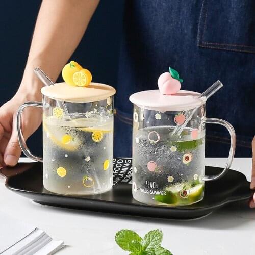 Creative Strawberry / Lemon Glass Cartoon Milk Tea Water Cup Household Large Capacity Fruit Juice Mugs Fruit Breakfast Milk Cup