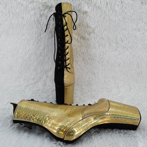 Leecabe Green Snake PU with suede Upper Platform Ankle Boots Sexy Exotic heelless pole dance shoes