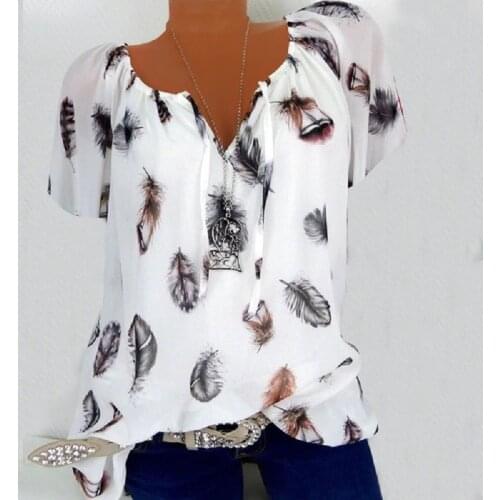 Fashion Summer Women Boho Blouses Casual Vintage Print Shirts Plus Size Women Clothing Women V-Neck Short Sleeve Black Tops