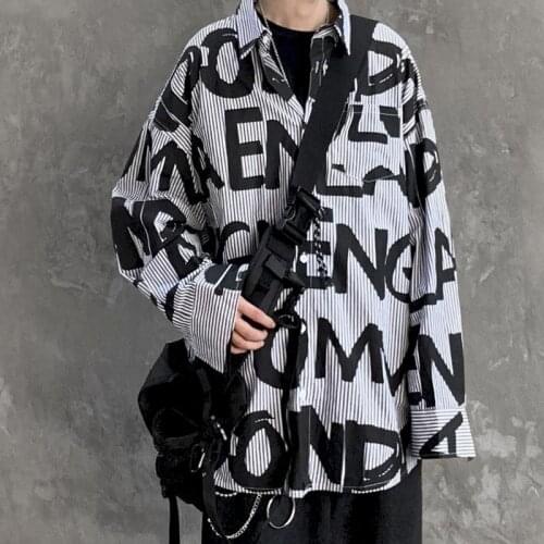 Mens Shirt Dark Striped Long Sleeve Shirt Man Student Wild Loose Top Clothes 2021 Autumn Summer New Print Sun Protection Jacket