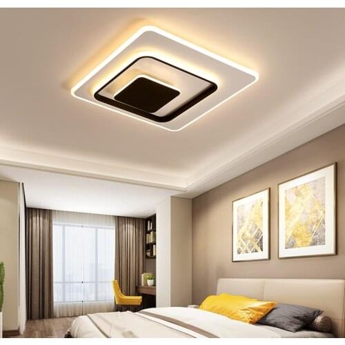 New Square Ceiling Lamp Home For Living Dining Room Bedroom Bathroom Modern LED Black White Creative Decoration Fixture