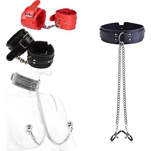 Sex Shop PU Leather Collar Nipple Clamps Bdsm Bondage Restraint Slave Adult Games Erotic Sex Toys For Women Couples Sex Products