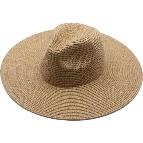 Panama women hats big brim 11cm men women solid khaki white black straw hats outdoor sun protection beach men women summer hats