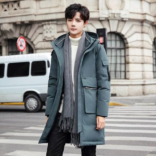 New Style Mid-length down Jacket Mens Slim Fit Hooded Winter Mens Thick Warm Winter Coat Stylish Cotton-padded Jacket