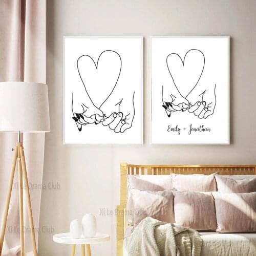 Pinky Promise I Love You Personalized Gift Romantic Wall Art Canvas Painting Custom Name Poster Wedding Gift Home Decoration