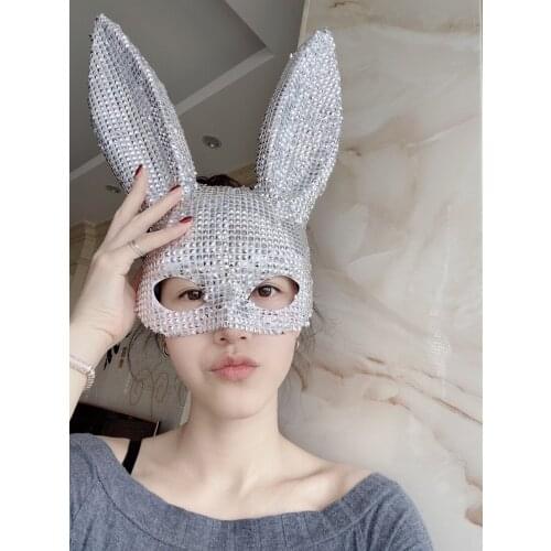 Silver rivet rabbit mask rabbit ears gogo female party girl stage masks