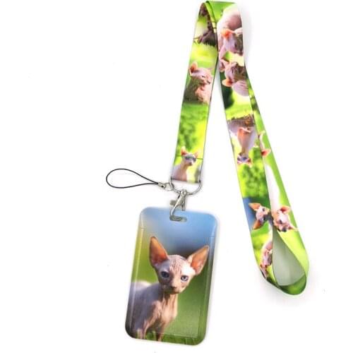 Sphynx Hairless Cat Fashion Lanyard ID Badge Holder Bus Pass Case Cover Slip Bank Credit Card Holder Strap Card Holder