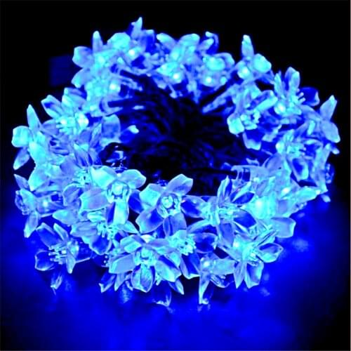 Cherry Blossom Flower Solar Panel LED String Light Outdoor Fairy Crystal Flowers Waterproof Decorate Wedding Christmas Garden