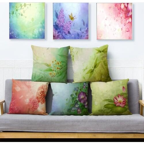 Nordic style Colorful Lavender Floral Cushion Cover Linen Pillow Covers Throw Pillow Case Sofa Home Decor Flower Pillowcase