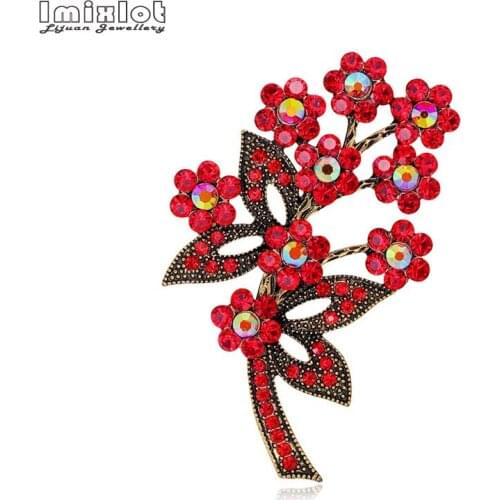 Imixlot Red Crystal Flower Brooches Women Full Rhinestone Plum Blossom Wedding Party Brooch Pins Gifts