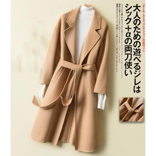 Ladies Coats 2019 Spring Autumn 100% Wool Coat Women Double Side Long Trench Coat With Belt Overcoat Outwear abrigo mujer LJ407
