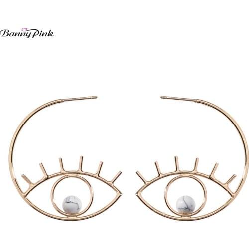 Banny Pink Chic Big Eye Stud Earrings For Women Cute Metal Cartoon Body Part Post Earrings Simpe White Stone Earrings Brincos