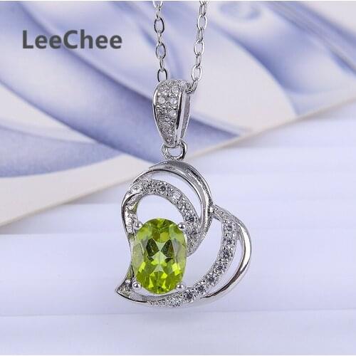 LeeChee 100% natural peridot pendant for women 5*7mm green gemstone necklace fine jewelry for girl real 925solid sterling silver