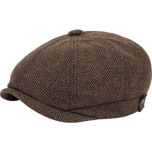 Winter Warm Felt Peaked Cap Male Casual Octagonal Hat Women Wool Beret Hat Man Big Size Newsboy Cap