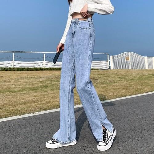 ZOENOVA High Waist Slit Of Design Ladies Jeans 2000s Aesthetic Fashion Pants Basic Light Blue Quality Cotton Trousers For Women