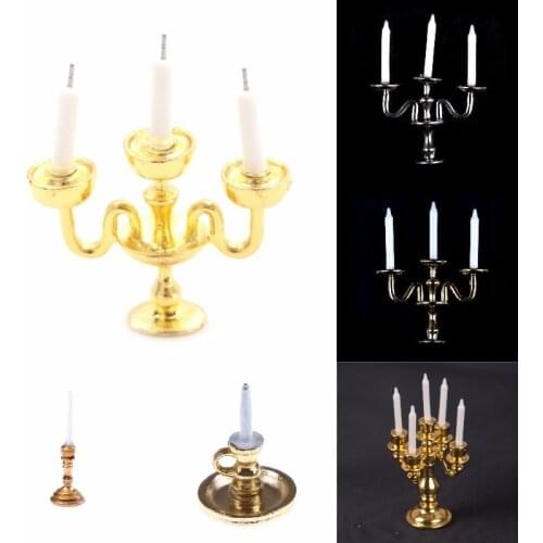 1/12 Dollhouse Miniature Furniture Metal Candle Holder Candlesticks Model Pretend Play House Toys for Kids Children