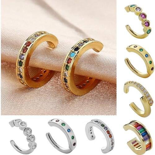 1PC Punk Gold Ear Cuff Clip Earrings For Women No Pierced C Shape Geometric Earcuff CZ Rhinestone Fake Cartilage Earring Jewerly