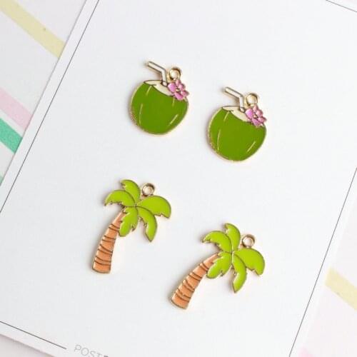 10pcs/pack Pendant Gold Color Tone Alloy Jewelry Enamel Coconut Palm&Trees Shape Charms Dangle For DIY Jewelry Accessories XL507