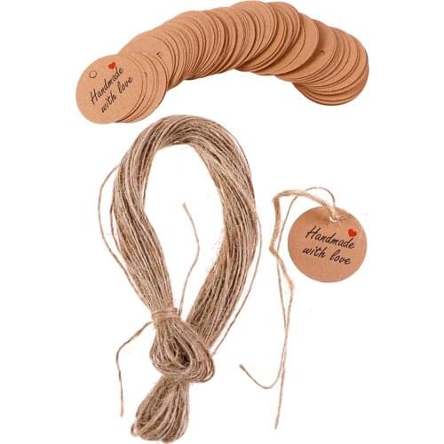 100pcs Handmade with Love Labels Hang Tags Blank Kraft Paper String Tag Labels Party Favors Gift