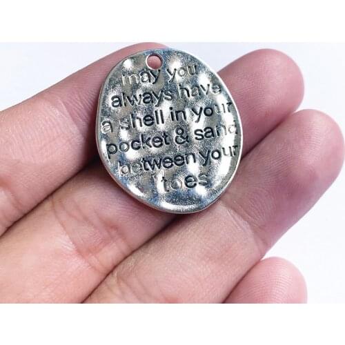 12PCS Round Carved Words Plates Charms Pendants Accessories, Tibetan Silver Color DIY Handmade Necklace Jewelry Making Supplies
